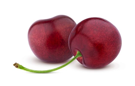 Two fresh cherries on white background. Cherry isolated