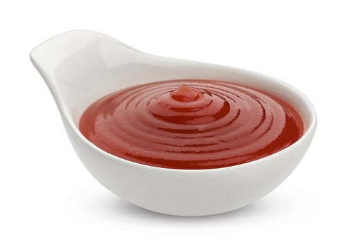 Sauceboat of ketchup isolated on white background, tomato sauce