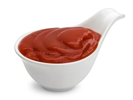 Bowl of ketchup isolated on white background with clipping path