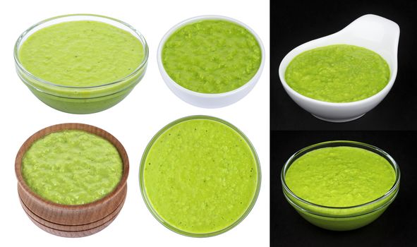 Wasabi sauce in bowl isolated on white background with clipping path. Collection