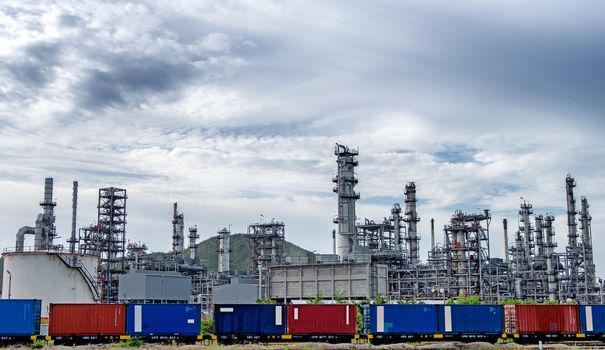 Industrial and train. Oil refinery. Gas industry and refinery. Exporting the product.