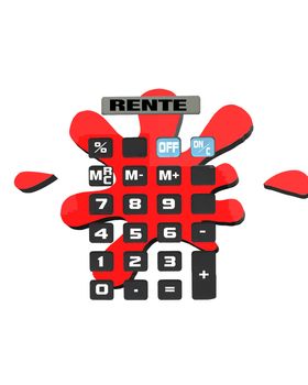 Calculator with red 3D blob on white background. Calculate concept pension or pension. Save money for retirement