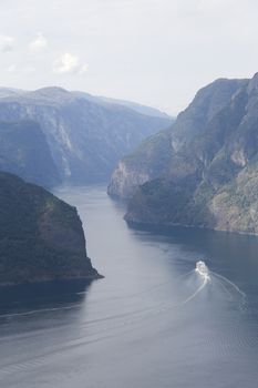 The Aurlandsfjord seen from the Stegastein Viewpoint in Norway