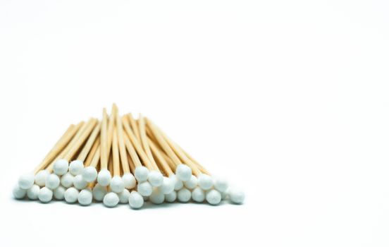 Cotton sticks isolated on white background with copy space. Medical equipment. Wound care supply.