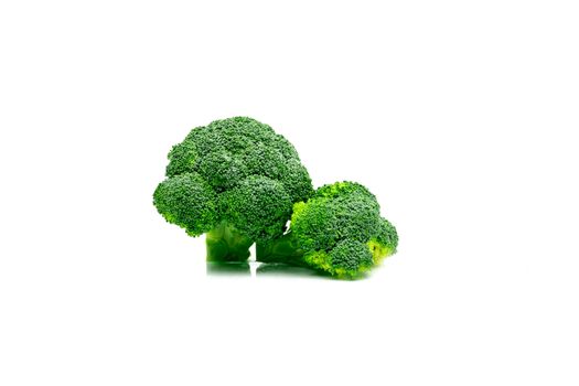 Green broccoli (Brassica oleracea). Vegetables natural source of betacarotene, vitamin c, vitamin k, fiber food, folate. Fresh broccoli cabbage isolated on white background with copy space.