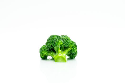 Green broccoli (Brassica oleracea). Vegetables natural source of betacarotene, vitamin c, vitamin k, fiber food, folate. Fresh broccoli cabbage isolated on white background.