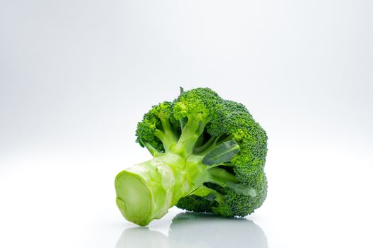 Green broccoli (Brassica oleracea). Vegetables natural source of betacarotene, vitamin c, vitamin k, fiber food, folate. Fresh broccoli cabbage isolated on white background.