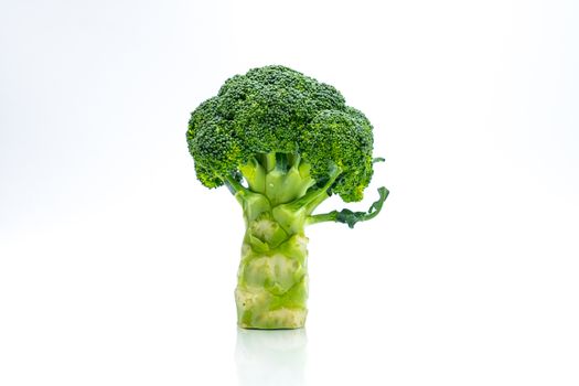 Green broccoli (Brassica oleracea). Vegetables natural source of betacarotene, vitamin c, vitamin k, fiber food, folate. Fresh broccoli cabbage isolated on white background with copy space.