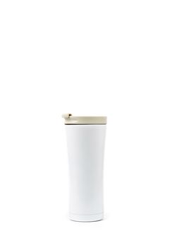 White thermos bottle isolated on white background with copy space