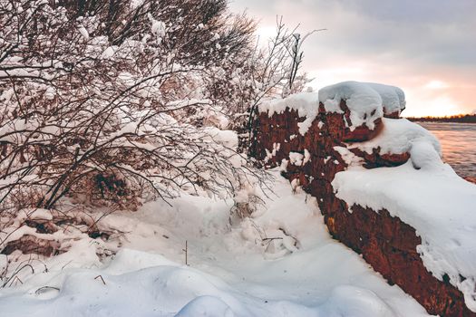 Cold winter snowy landscape at middle of the day