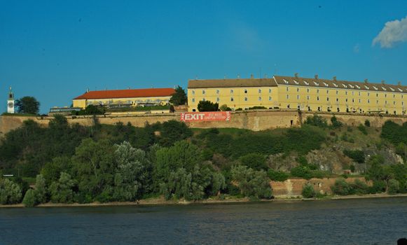 View at Petrovaradin fortress from other side of Danube in Novi Sad, Serbia