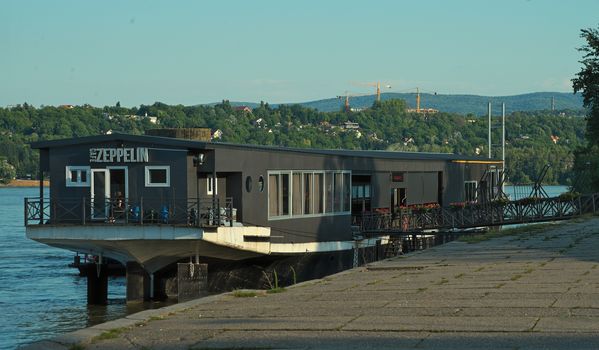 NOVI SAD, SERBIA - July 14th: Restaurant on boat anchored on pier in Novi Sad, serbia