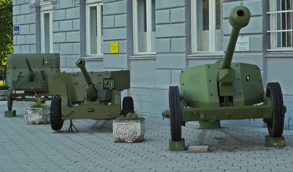 NOVI SAD, SERBIA - July 14th: Old antitank cannons, repaired, restored and on display