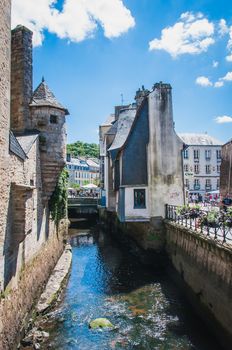 Turret and canal in the medieval city center of Quimper