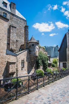 Turret and canal in the medieval city center of Quimper