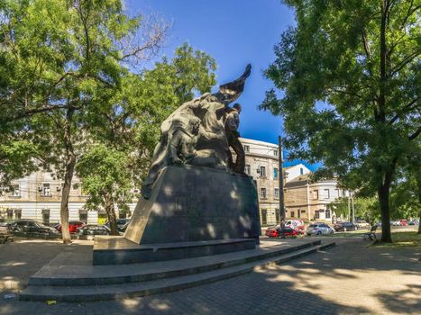 ODESSA, UKRAINE - 08.23.2018. Monument to sailors of Battleship Potemkin, who supported workers revolt of 1905 in Odessa