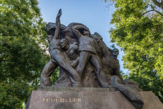 ODESSA, UKRAINE - 08.23.2018. Monument to sailors of Battleship Potemkin, who supported workers revolt of 1905 in Odessa