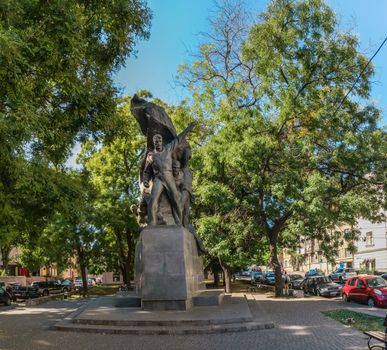 ODESSA, UKRAINE - 08.23.2018. Monument to sailors of Battleship Potemkin, who supported workers revolt of 1905 in Odessa