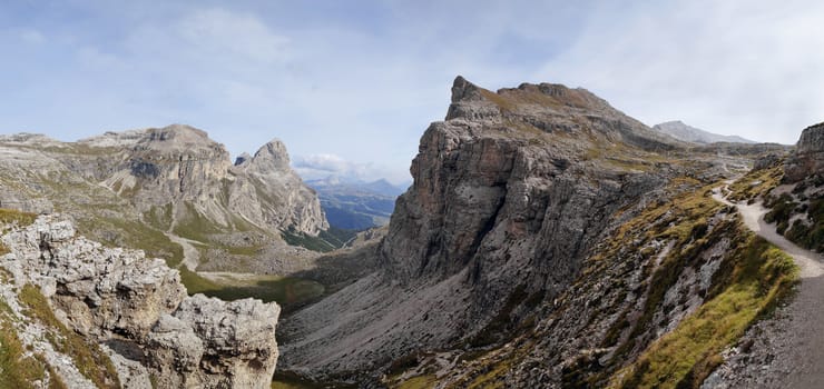 Dolomites mountains landscape on a sunny autumn day