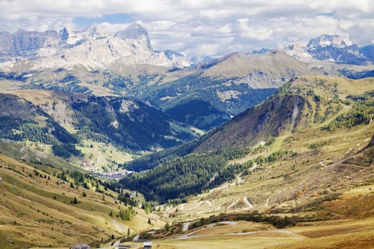 Dolomites mountains landscape on a sunny autumn day