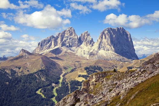 Dolomites mountains landscape on a sunny autumn day