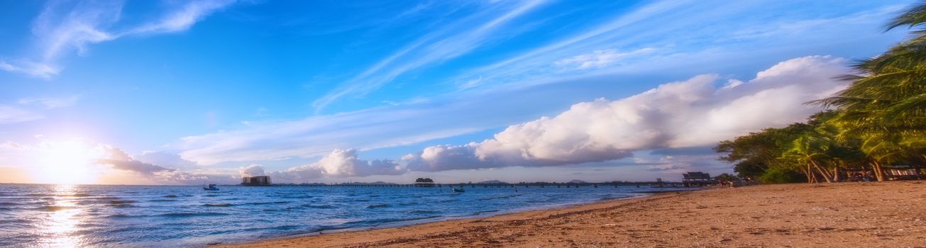 The panorama beach landscape. Asia beach landscape. The beautiful beach with blue sky.