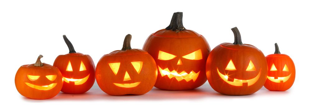 Six Halloween Pumpkins isolated on white background
