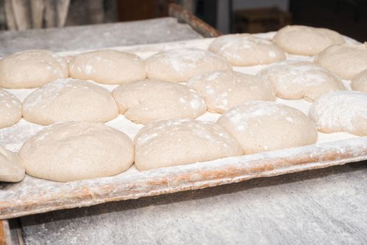 Raw fresh dough in industrial bakery