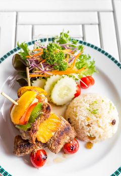 grilled beef skewer with fried rice