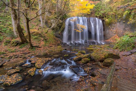 Tatsuzawafudo waterfall in autumn Fall season at Fukushima