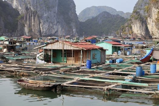 Floating village in Ha Long bay, Vietnam