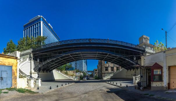 ODESSA, UKRAINE - 08.14.2018. Restored old Kotzebu or Police bridge in a centre of Odessa city, Ukraine