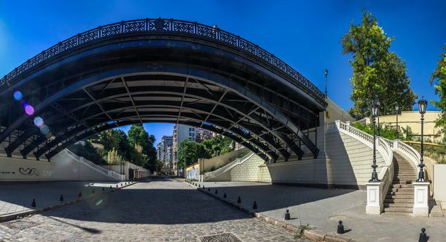 ODESSA, UKRAINE - 08.14.2018. Restored old Kotzebu or Police bridge in a centre of Odessa city, Ukraine