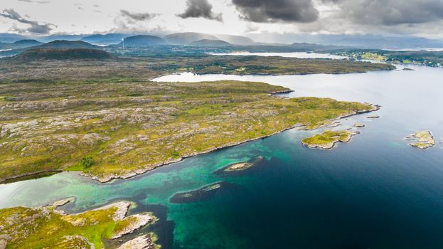 Norway coast aerial drone view from above