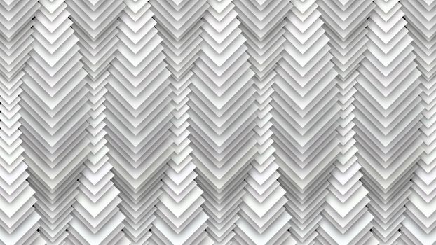 An exciting 3d illustration of abstract white drop decor with aimed down squares with spots in centers forming long cubic tunnels resembling a falling paper blind in a modern show.