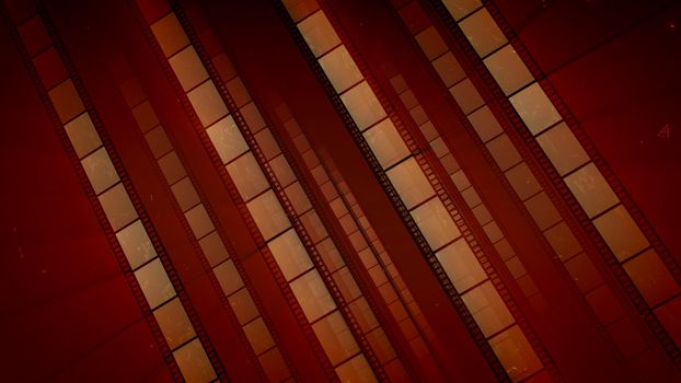 A splendid 3d illustration of inclined straight film tapes of light and dark brown colors. They make the feeling of high professionalism, ingenuity, optimism and nostalgia for Hollywood movies.