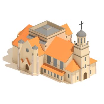 Flat 3d model isometric Christian church icon or cathedral building illustration isolated on white background