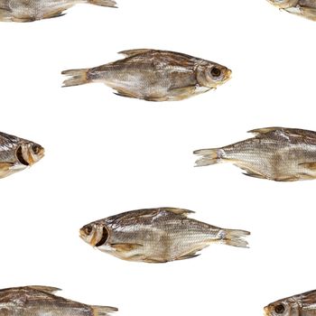 Dried and salted fish seamless pattern isolated on white background with clipping path