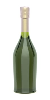 Sparkling wine bottle on white background 