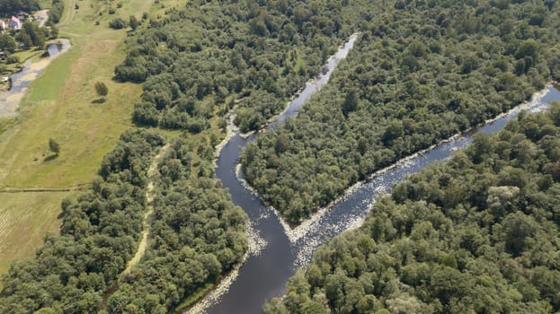 Gauja river Latvia drain into Baltic Sea aerial drone top view