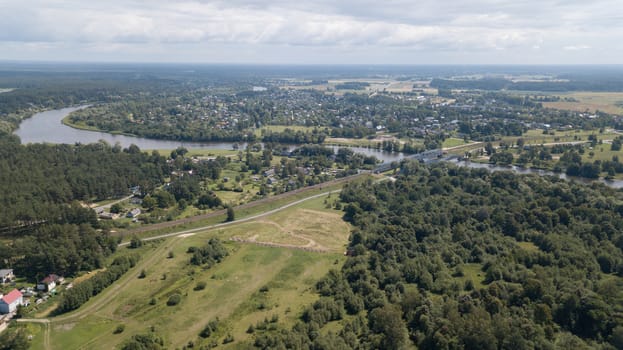 Gauja river Latvia drain into Baltic Sea aerial drone top view