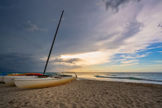 Catamarans  at sunset on the Beach in Varadero Cuba