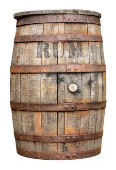 An Isolated Rustic Old Barrel Or Cask Of Rum On A White Background