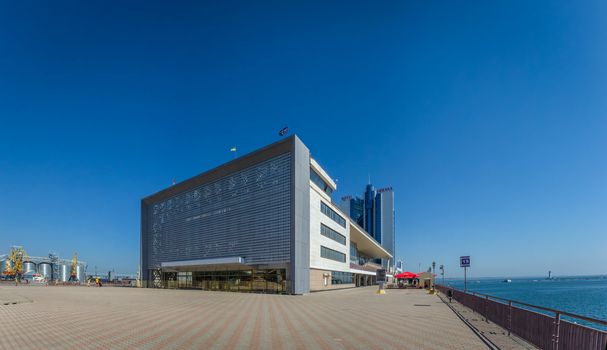 ODESSA, UKRAINE - 08.13.2018. Passenger Terminal in Odessa Sea Port in a summer day. Panoramic view