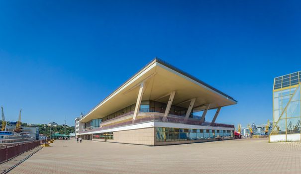 ODESSA, UKRAINE - 08.13.2018. Passenger Terminal in Odessa Sea Port in a summer day. Panoramic view