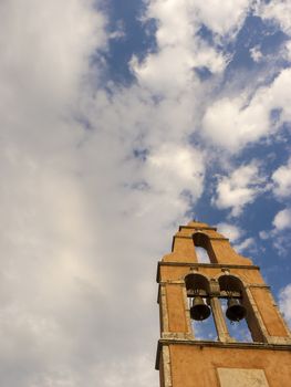 Belfry of an orthodox church in Old Perithia, Corfu. Old Perithia is a ghost village on the northern side of Corfu.