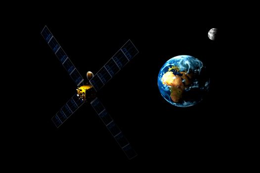 Earth., Moon, satellite. 3d illustration. Space concept-