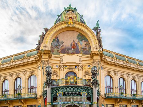 Municipal House - Art Nouveau historical building at Republic Square, Namesti republicky, in Prague, Czech Republic.