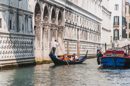Bridge of Sighs or Ponte dei Sospiri and Gondolas in Venice
