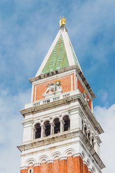Low-angle view of the campanile of St. Mark's Square in Venice